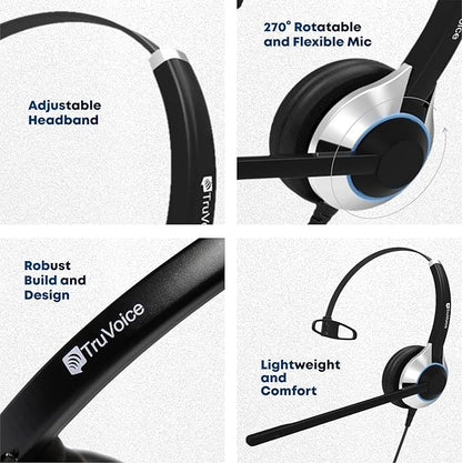 TruVoice Headset Training Solution (Includes 2 x HD-500 Premium Single Ear Headsets with Noise Canceling Microphone,Training Cord and Smart Lead - Works with 99% of Phones with Headset Port)