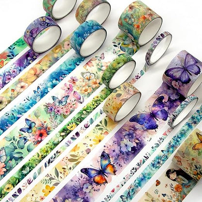 20 Rolls Washi Tape Set - Floral Butterfly Decorative Masking Tape, Adhesive Tape for Bullet Journal Supplies, Junk Journal, Diy Craft, Scrapbooking Supplies, Gift Wrapping, Party Decoration