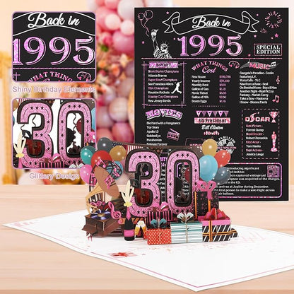 30th Birthday Card for Women Her, Jumbo 3D Pop Up 30th Birthday Gifts, Back In 1995 Happy 30 Year Old Sister Birthday Decorations Cards Card for Wife, Rose Gold