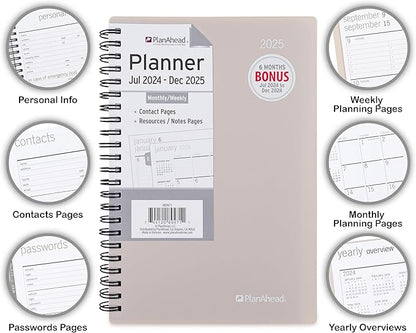 PlanAhead 2025 Planner - 8"x5.5" 18 Month Weekly & Monthly Academic Planner Notebook with Tabs - Spiral Calendar Agenda for School, Work & Office - No Color Selection Available, Chosen Randomly (Random 2025)