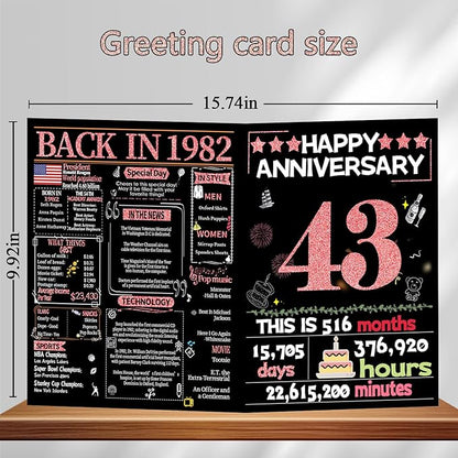 Joycard 43rd Anniversary Card for Women, Wedding Card for Wife, Sweet Marriage Decorations Gifts for Couple, Perfect for Her on Anniversary Day, Back in 1982