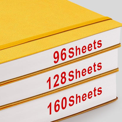 AHGXG Bullet Dotted Journal - 320 Pages Dot Grid Notebook B5 Large Journal, 7.6'' X 10'', 100gsm Thick Dotted Paper, Leather Softcover, with Journal Stencils, Inner Pocket - Yellow