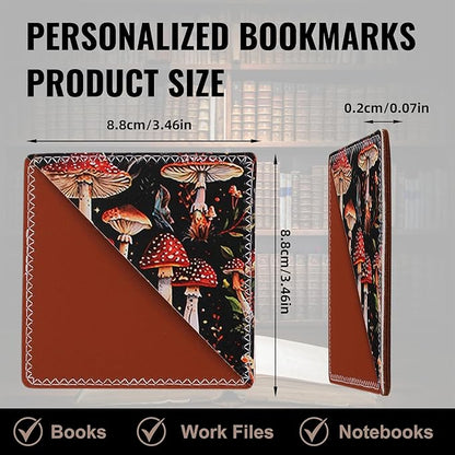 4 Pieces Leather Bookmarks, Cute Book Accessories for Reading Lovers, Page Markers for Women Men Kids Students Teachers Retirement Birthday Gift (Mushroom)