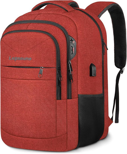 Lapsouno Business Laptop Backpack, Travel Laptop Backpack, Carry on Backpack, Anti Theft Sturdy 15.6 Inch TSA Friendly with USB Port, Water Resistant College School Bag Gifts for Men Women,Wine Red
