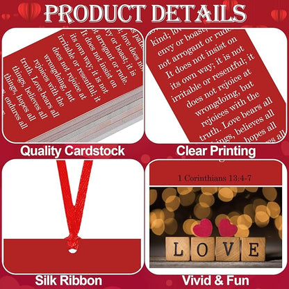 60 Pcs Love Never Fails Bookmark Valentine's Day Bookmarks Red Heart Valentines Day Exchange Gifts for Valentine's Party Favors