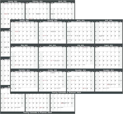 2024 Dry Erase Calendar – Large Yearly Wall calendar 2024, 38.2'' x 25.2'', 2-Side Reversible Calendar 2024, Vertical/Horizontal, Jan 2024 – Dec 2024, 2024 Wall Calendar with Notes, Stickers - Grey