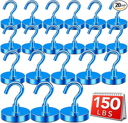 DIYMAG Blue Magnetic Hooks, 150 LB Heavy Duty Strong Magnets with Hooks, Strong Rare Earth Neodymium Magnet Magnetic Hooks for Cruise Cabins Cruise Ship Essentials 20 Packs