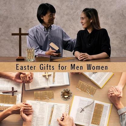 25 Sets Religious Bible Verse Gifts Bulk Christian Bookmarks Inspirational Bamboo Pens Easter Gifts for Men Women Sunday School Church Activities