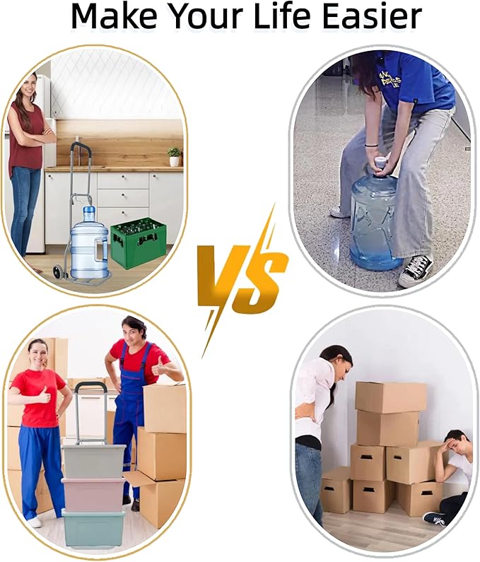 Folding Hand Truck with Silent Wheels, 165lbs Luggage Dolly Foldable Dolly Cart Lightweight Portable Folding Dolly Hand Cart Heavy Duty Utility Cart for Home Office Travel Use (Gray 2 Rubber Wheels)