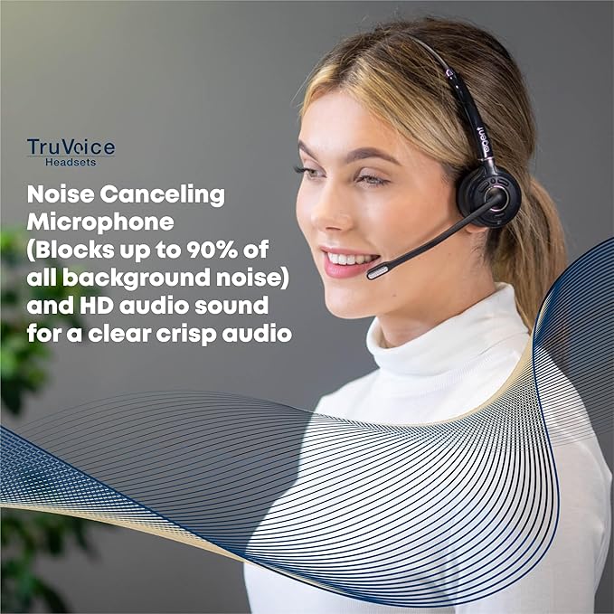 TruVoice AW80 DECT 3-in1 Wireless NC Headset with EHS for Remote Answer - Compatible with Cisco Phones 6945 7821 7841 7861 7942G 7945G 7962G 7965G 7975G 8841 8851 8861 and Computer and Cell Phones