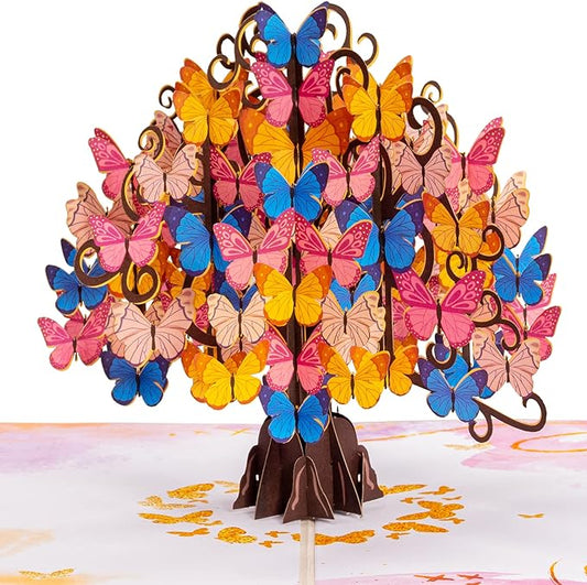 Paper Love Butterfly Tree 3D Pop Up Card, Gift for Birthday, Wedding, Anniversary, Mothers Day, Thank You, Get Well, All Occasion or Just Because - 5" x 7" Cover - Includes Envelope and Note Tag