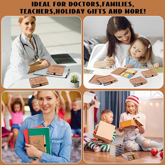 20 Sets Employee Appreciation Gifts Inspirational Spiral Notebooks with Sticky Notes Notepads Motivational Bamboo Ballpoint Pens for Nurse Coworker Teacher (NEVER FORGET)