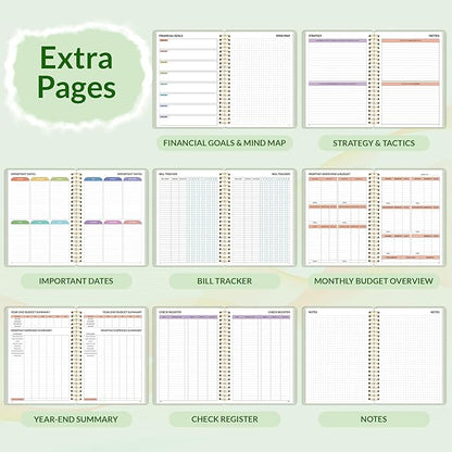 SUNEE Budget Planner - Monthly Budget Book with Expense Tracker Notebook, Undated 12 Month Bill Organizer & Finance Planner to Manage Your Money, A5(6.4" x 8.3") Account Book with Colorful Tab, Green