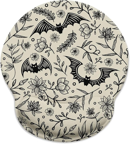 Goth Bat Ergonomic Mouse Pad with Wrist Rest, Gaming Mouse Pad with Wrist Support, Funny Computer Mousepad with Non-Slip Pain Relief PU Base, Gothic Office Desk Accessories Decor Supplies