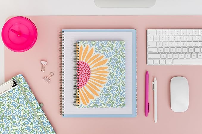 Steel Mill & Co Cute Mini Spiral Notebook, 8.25" x 6.25" Journal with Durable Hardcover and 160 Lined Pages (Sunflower)