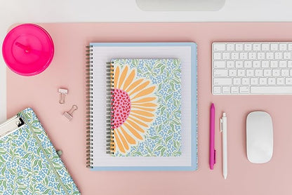Steel Mill & Co Cute Mini Spiral Notebook, 8.25" x 6.25" Journal with Durable Hardcover and 160 Lined Pages (Sunflower)