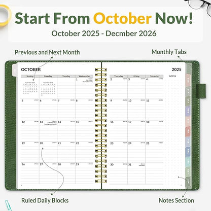 SUNEE 2026 Weekly & Monthly Planner 6.4"x8.5"- 12 Month (January 2026 - December 2026), Vegan Leather Cover, Pocket, Bookmark, Notes, Monthly Tab, Deep Green
