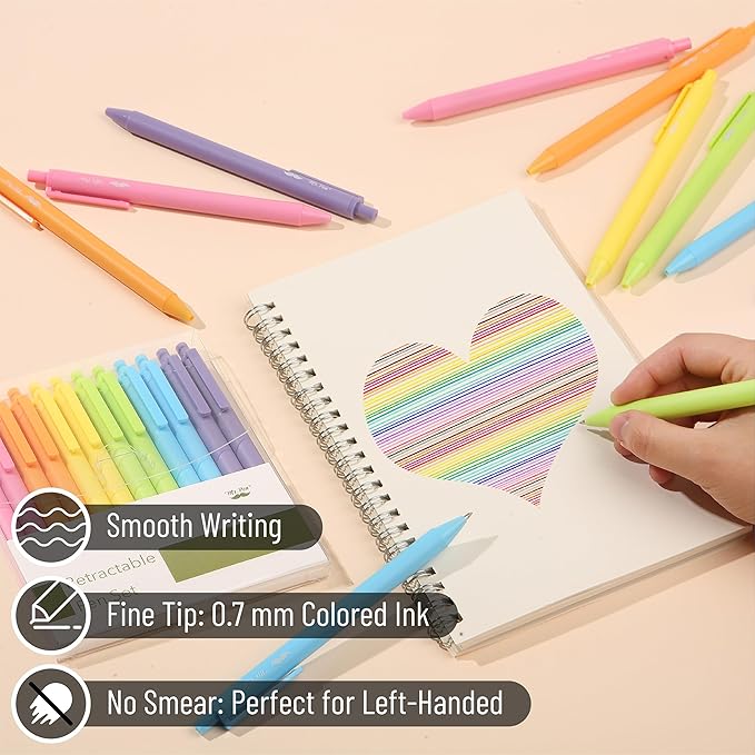 Mr. Pen- Retractable Gel Pens, 12 Pack, Bright Color Ink Gel Pens, Gel Pens Fine Point, Retractable Pens, Cute Pens, Gel Ink Pens, Aesthetic Pens for Journaling Fine Tip Pens