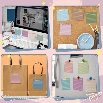 Yinder 24 Pcs Inspirational Sticky Notes with Lines Cute Motivational Sticky Notes Pad Employee Appreciation Gifts Bulk for Teacher Nurse Coworkers Office Supplies 3 x 3''(Morandi Color,Appreciation)