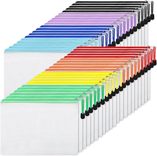 EOOUT 56pcs Mesh Zipper Pouch Zipper Bag, Durable Pouches for Organization Puzzle Storage, Letter Size, A4 Size, for Office Supplies