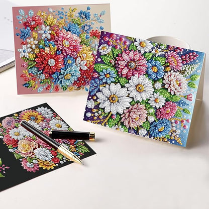 6 pcs Diamond Art Painting Greeting Card Kits - Beautiful Floral Design with Fine Glitter, 5D DIY Creative Special Shaped Diamonds Greeting Cards for Birthday Holiday Congratulations Crafts Gifts