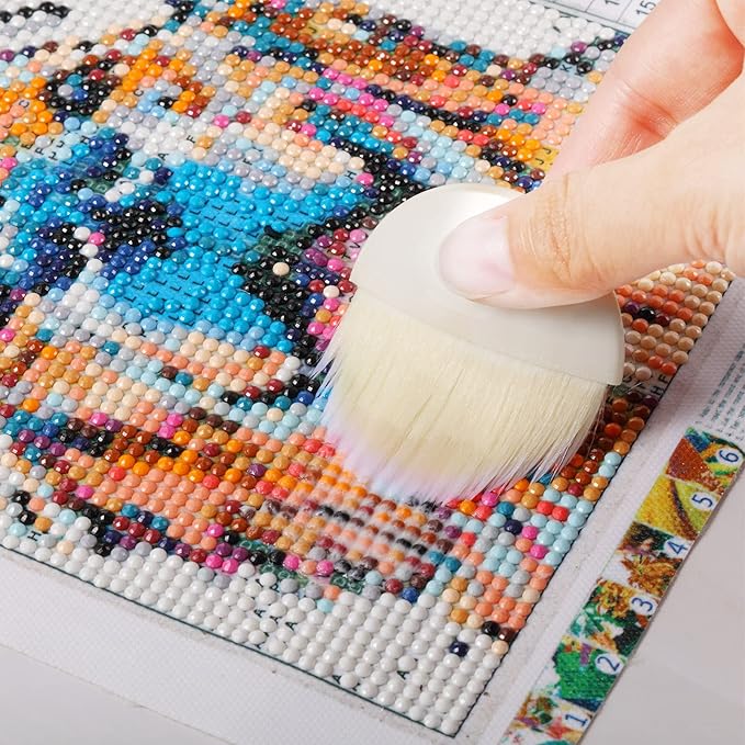 Boao 4 Pieces Brush Applicator Diamond Painting Brush Accessories Tools, Artist Drawing Flat Paintbrush for DIY Gesso, Varnishes, Oil Paint, Acrylic Painting, Watercolor(Khaki and White)