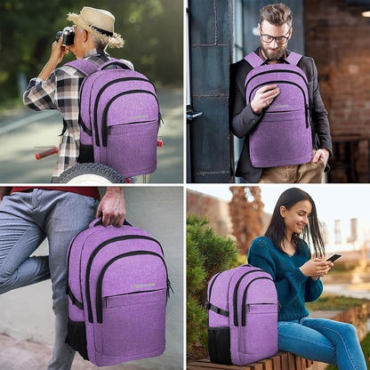 Lapsouno Travel Backpack, Travel Laptop Backpack, Multiple Pockets 15.6 Inch Carry on Backpack with USB Port, TSA Friendly Water Resistant College School Business Bag for Women, Purple