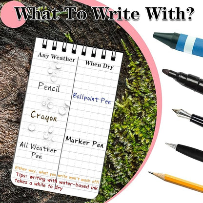 Waterproof Notebook, 4 Pack Top-Spiral Pocket Notepad, 3" x 5" Weatherproof NotePad, All Weather Police Pocket Notebook Little Memo Steno Note Pads for Outdoor Office School Recording, Black