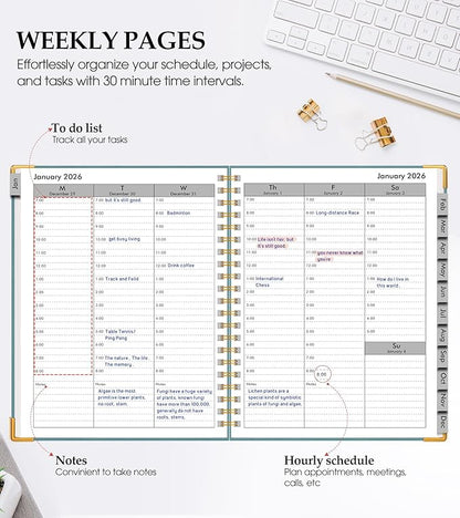 2026 Planner, Weekly and Monthly Calendar Planner from January 2026 - December 2026, 5.75" x 8.38" Hardcover Leather Hourly Appointment Book with Tabs, A5 Spiral Daily Planners for College School Work Home, Blue