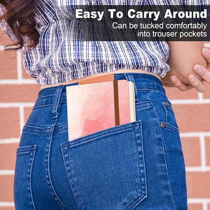 Small Notebook, Mini Pocket Journal A6 5.7" x 3.9", Leather Hardcover Journal with Pen Holder, 160 Thick Papers, Cute Lined Notebook Small Notepad for Women Writing Work Travel, Pink Sunglow