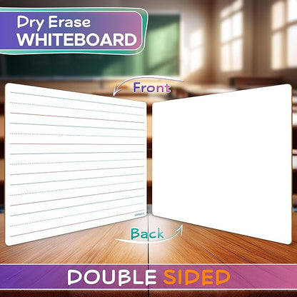 Scribbledo Double Sided Whiteboard Lined Dry Erase Board for Kids Ruled Writing Board Handwriting Practice Small White 9x12 Dry Erase Board with Lines Education Teacher Supplies
