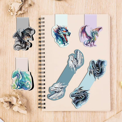 Dragon Magnetic Bookmark Gifts - 12 Pcs Cool Dragons Book Mark Magnets Dragon Rider Bookmarks Magnetic Aesthetic Fantasy Bookmark Magnets Page Clip Gift for Book Lovers Students Reading