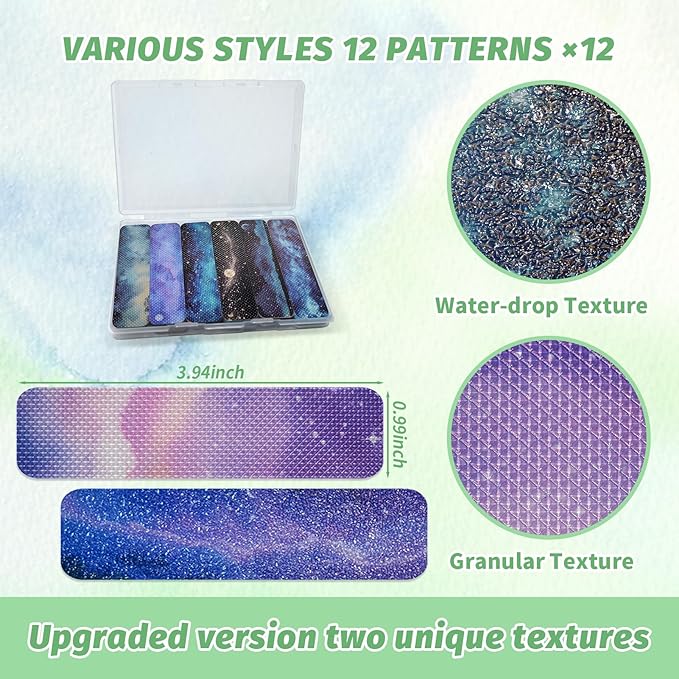 72 Pieces Anxiety Sensory Stickers with Storage Box - Calming Stickers 2 Textured Surface - Fidget Strips for Office & Classroom Desk Adult & Teen Stress (Galaxy)