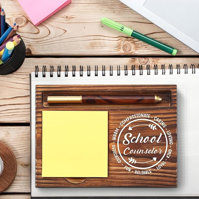 School Counselor Gift Sticky Note Holder Wooden, Thank You School Counselor Gift, Appreciation Gift for Psychology Graduate Therapist Social Worker Desk Self-Stick Note Pad Holders TZP14