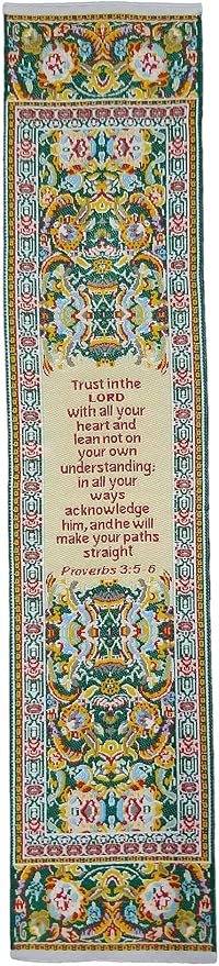 Trust in The Lord, Bulk Pack of 6 Woven Fabric Christian Bookmarks, Silky Soft Proverbs 3:5-6 Yellow Flexible Bookmarker for Novels Books & Bibles, Traditional Turkish Woven Design, Memory Verse Gift