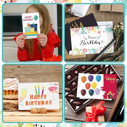 Harloon 200 Pack Happy Birthday Card Assorted Bulk with Blank Envelopes and Stickers 4 x 6 Inches Greeting Blank Happy Birthday Cards for Men Women Adults Kids, 20 Styles(Colorful Style)