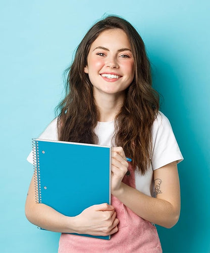 Dunwell Graph Paper Notebook 8.5 x 11 (Blue) Plastic Cover, 100 Sheets (200 Pages), 4x4 Squares, 1 Subject Graph Paper Spiral Notebook, 1/4" Grid, Pocket Divider, Easy Tear-Off, 3-Hole Punched