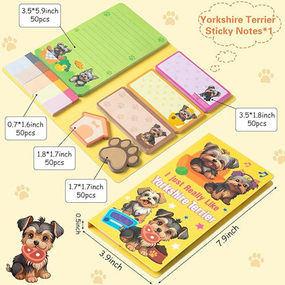 B1ykin Sticky Notes Set - Cartoon Theme Cute Self-Stick Notes Pad Teacher Appreciation Gifts， Self-Adhesive Writing Memo Pages Sticky to Do Notepad for Kids Employee School Office (Yorkshire Terrier)