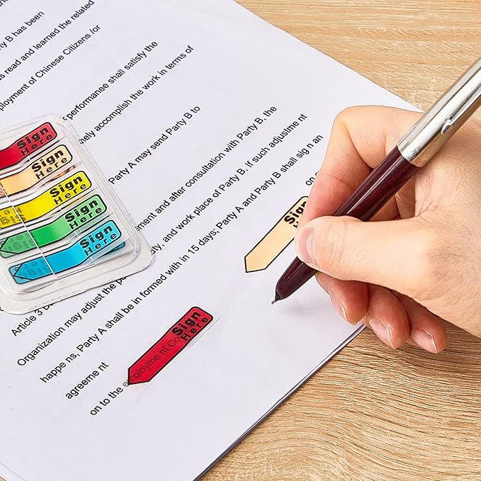 Colarr 10 Pack 1000 Pieces Sign Here Date Tabs Sign Here Date Stickers Flags Please Message Flags for Office Notebook Annotating Books Notary Books(Multicolor,Cute)