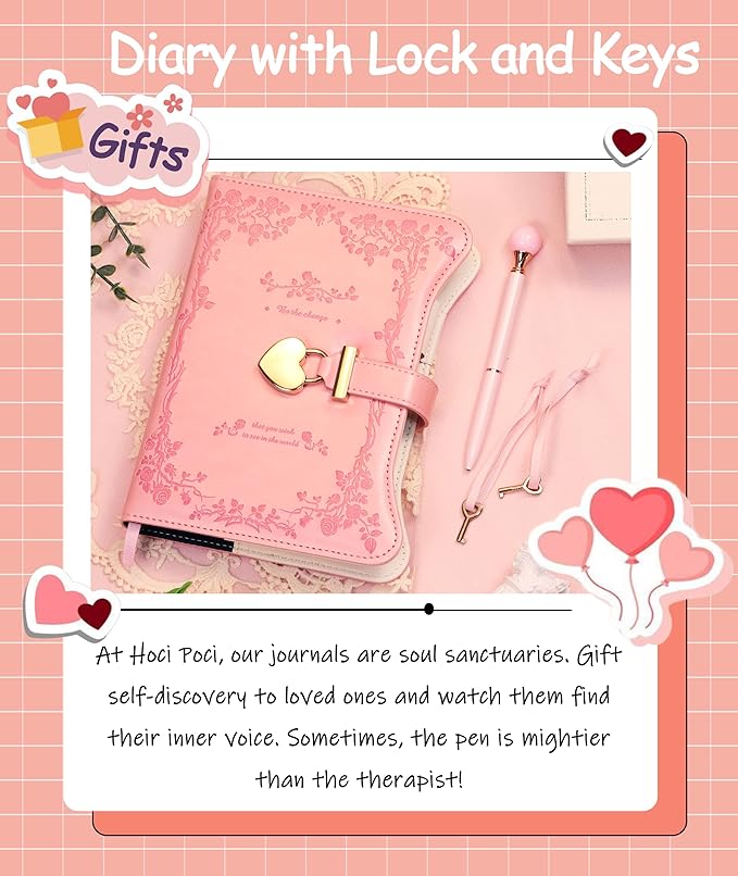 Diary with Lock and Keys for Girls Gift Ideas, 360 Gold Edged Pages Journal for Women, B6 Refillable Notebook for Writing with Pen and Bookmark (Garden Pink)