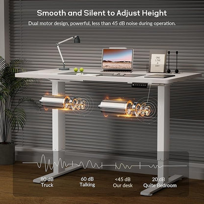 Dual Motor Electric Standing Desk Frame, Height Adjustable Table Legs for Max 90″ x 44″ Desktop with 265 lbs Capacity, Ergonomic Sit Stand Up Desk Base for Home Office, White Frame Only