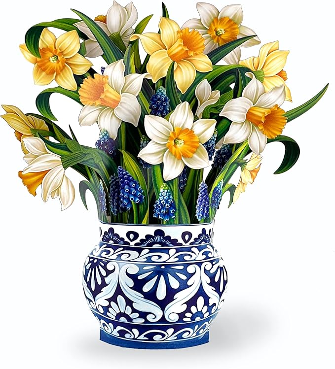 Freshcut Paper Pop Up Cards, English Daffodils 12 inch Paper Flower Bouquet Greeting Cards with Blank Note Card & Envelope, Birthday Gifts for Women