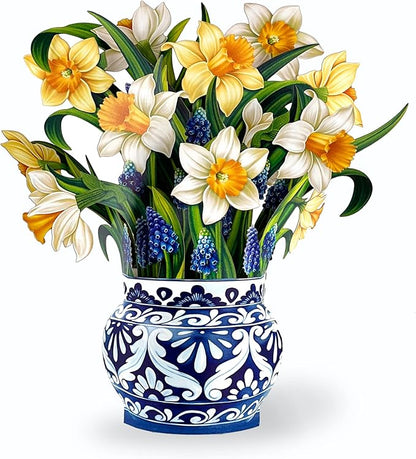 Freshcut Paper Pop Up Cards, English Daffodils 12 inch Paper Flower Bouquet Greeting Cards with Blank Note Card & Envelope, Birthday Gifts for Women