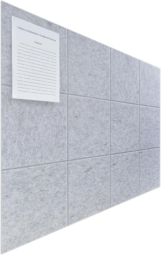 Large Felt Bulletin Board(48" x 36"),Cork Board Alternative,12 Pack Felt Wall Tiles with Safe Removable Adhesive Tabs,Notice Pin Board/Message Board/Vision Board for Office, School & Home