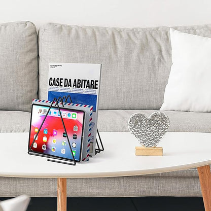 2 Pcs Triangle Desk File Organizer, 7 Slots Desktop Magazine Holder File Sorter,Metal Documents Rack Bookshelf Organizer for Office School Home, Black