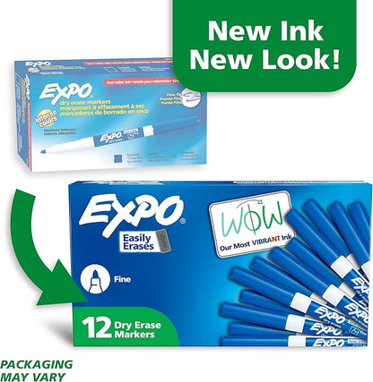 EXPO Low Odor Dry-Erase Marker - Fine Tip - Pack of 12 - Blue
