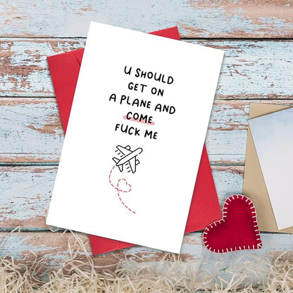 Ogeby Funny Valentines Day Card Gifts for Boyfriend Girlfriend, Cute Valentines Day Gifts for Him Her Husband, Get on a Plane Miss You Card, Long Distance Relationship Card Gifts