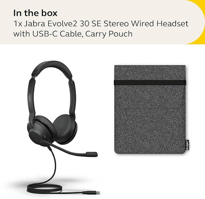 Jabra Evolve2 30 SE Wired Stereo Noise-Cancelling Headset - Features 2-Microphone Call Technology and USB-C Cable - MS Teams Certified, Works with All Other Platforms - Black