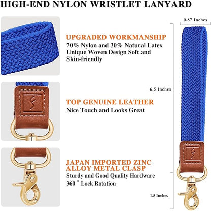 Fishent Stretchy Wristlet Keychain,Braided Cute Wrist Lanyards for Keys, Key Chain Holder for Women Men, Wrist Strap Keychain for Car Keys Phone Camera Wallet ID Badges Card (Clein Blue)