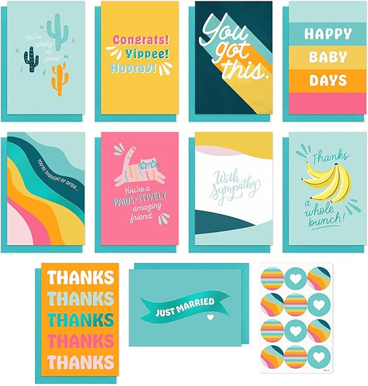 American Greetings 10-Count All Occasions Card Bundle with Envelopes- Congrats, Baby, Wedding, Support, Friendship, Sympathy, and Thank You